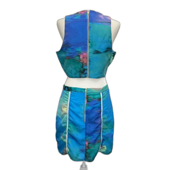 NBD X The Naven Twins Watercolor Crop Top & Skirt Set Size Large Blue Purple - Picture 2 of 7